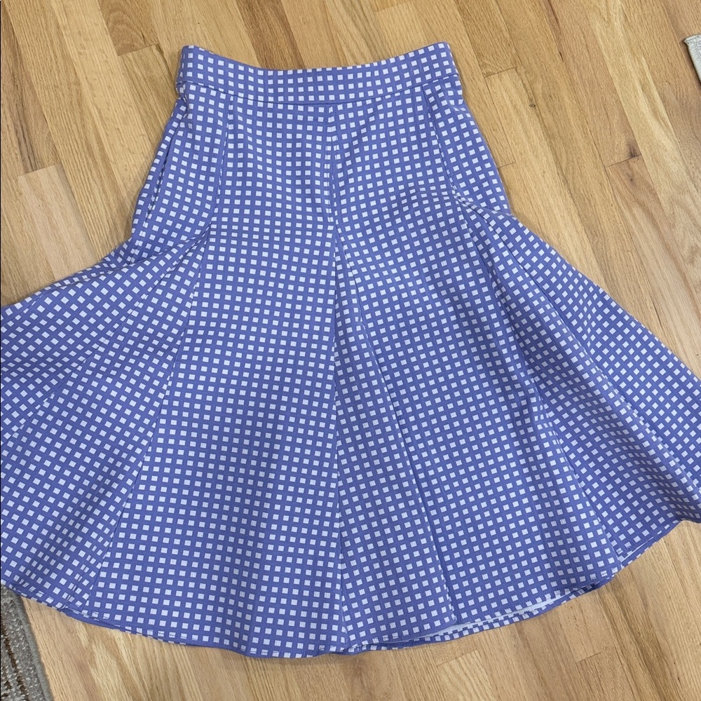 Eva Mendes | Purple Gingham A-Line Skirt | Size 6 - Picture 6 of 6